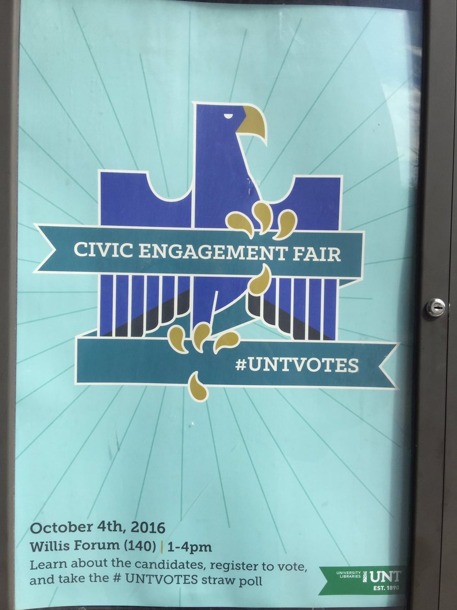 UNT_Vote's tweet photo. Mark your calendars for next Thursday October 4th! The Civic Engagement Fair is next Thursday! https://t.co/DK5aj5FVYD