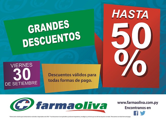 farmaoliva's tweet photo. ¡Mañana llegan los GRANDES DESCUENTOS! Hasta el 50% de descuento con todas las formas de pago. Aprovecha y #Sentitemejor con Farmaoliva. https://t.co/iwmKSVXdH4