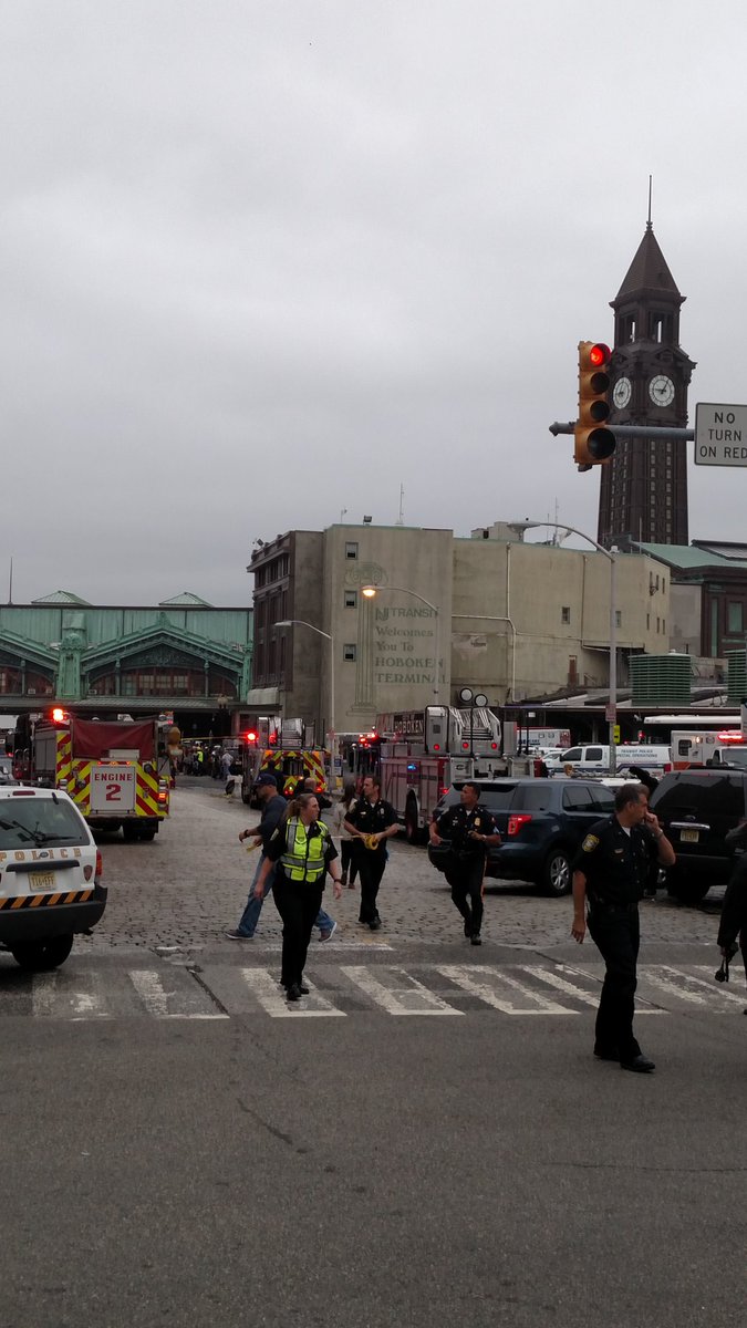 Early scene from Hoboken after a train crashed into the terminal. Dozens of response vehicles. Absolutely terrible