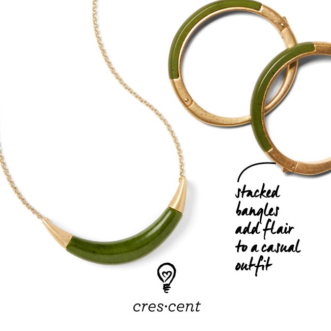 cabiclothing's tweet image. Brighten your fall style with our gold-finished Jasper Crescent Necklace and Bangles. #cabiclothing #styledictionary