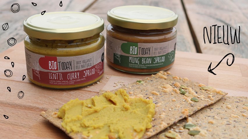 Ultieme combi: de nieuwe <a href="/BioTodaynl/">BioToday</a> flatbreads en peulvruchtenspreads. Mix &amp; match er op los voor een heerlijk belegde biologische cracker!