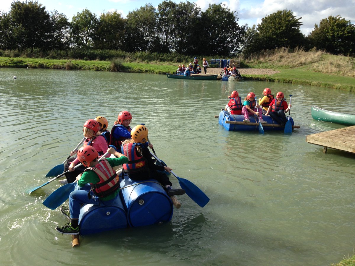 Having a great time raft building.