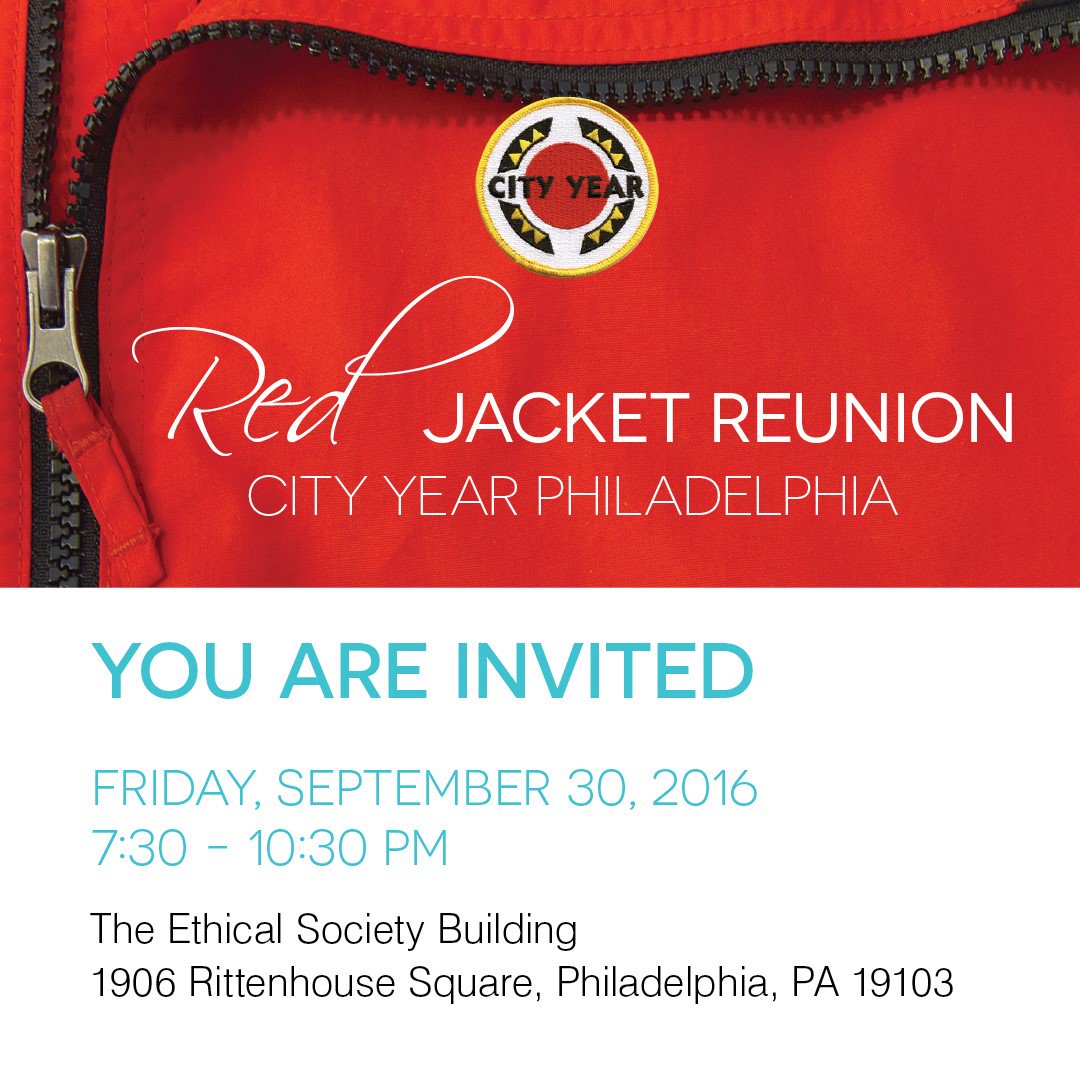 CityYearPhilly's tweet photo. Calling all @CityYearPhilly alumni! Tomorrow is the The first-ever #RedJacketReunion! Tickets are available: https://t.co/gye6bsfyej https://t.co/qHh7hRIuhO