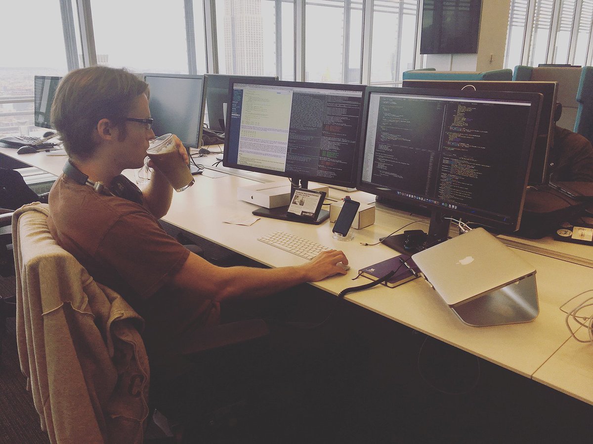 datadoghq's tweet photo. Our very own @_Coffey workin' hard &amp; stayin' caffeinated on #NationalCoffeeDay #desksofDD https://t.co/HL2typKWB1
