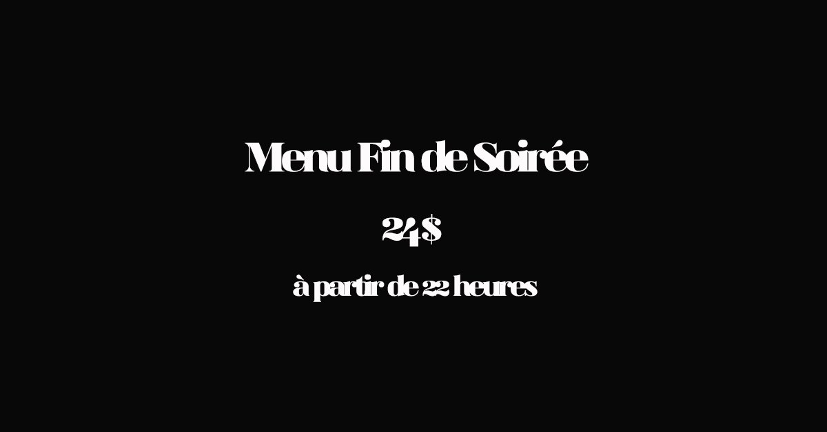Fins de soirées gourmandes à partir de ce samedi :
#menu à 24$ à partir de 22 heures. Info :  mmme.ca/soirees-mmme/_… #montreal