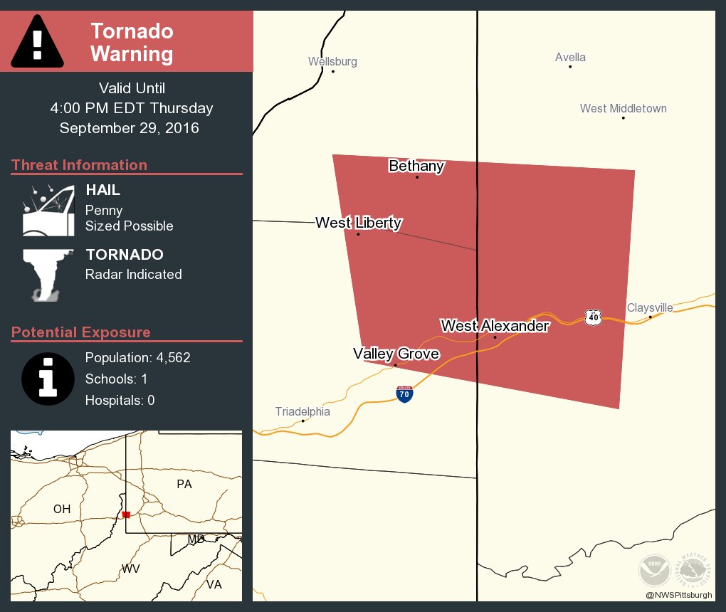 ⚠️ Take Cover! Tornado Warning continues for West Liberty WV, Bethany