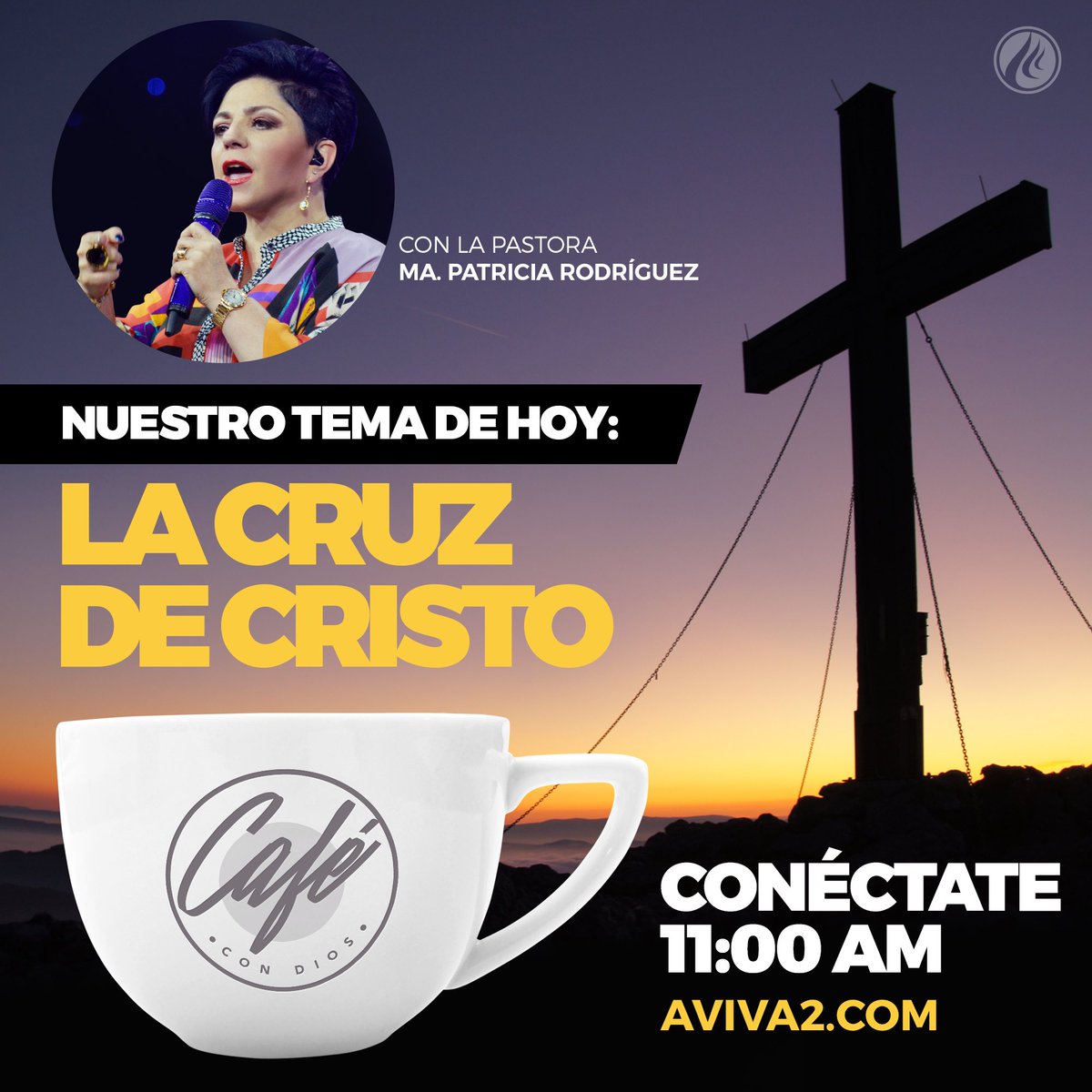 avivamiento's tweet photo. Hoy en #CaféConDios la pastora estará hablando de La cruz de Cristo. 🎙📻 @aviva2radio conéctate a las 11am por https://t.co/T002E52ntS https://t.co/CwNTDyISm0