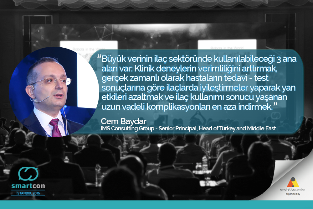 smartconglobal's tweet photo. 'Büyük verinin ilaç sektöründe kullanılabileceği 3 ana alan var: Klinik deneylerin..' @cbaydar @IMSCG_LifeSci #smartcon2016 #Bigdata https://t.co/OVklSwcbz4