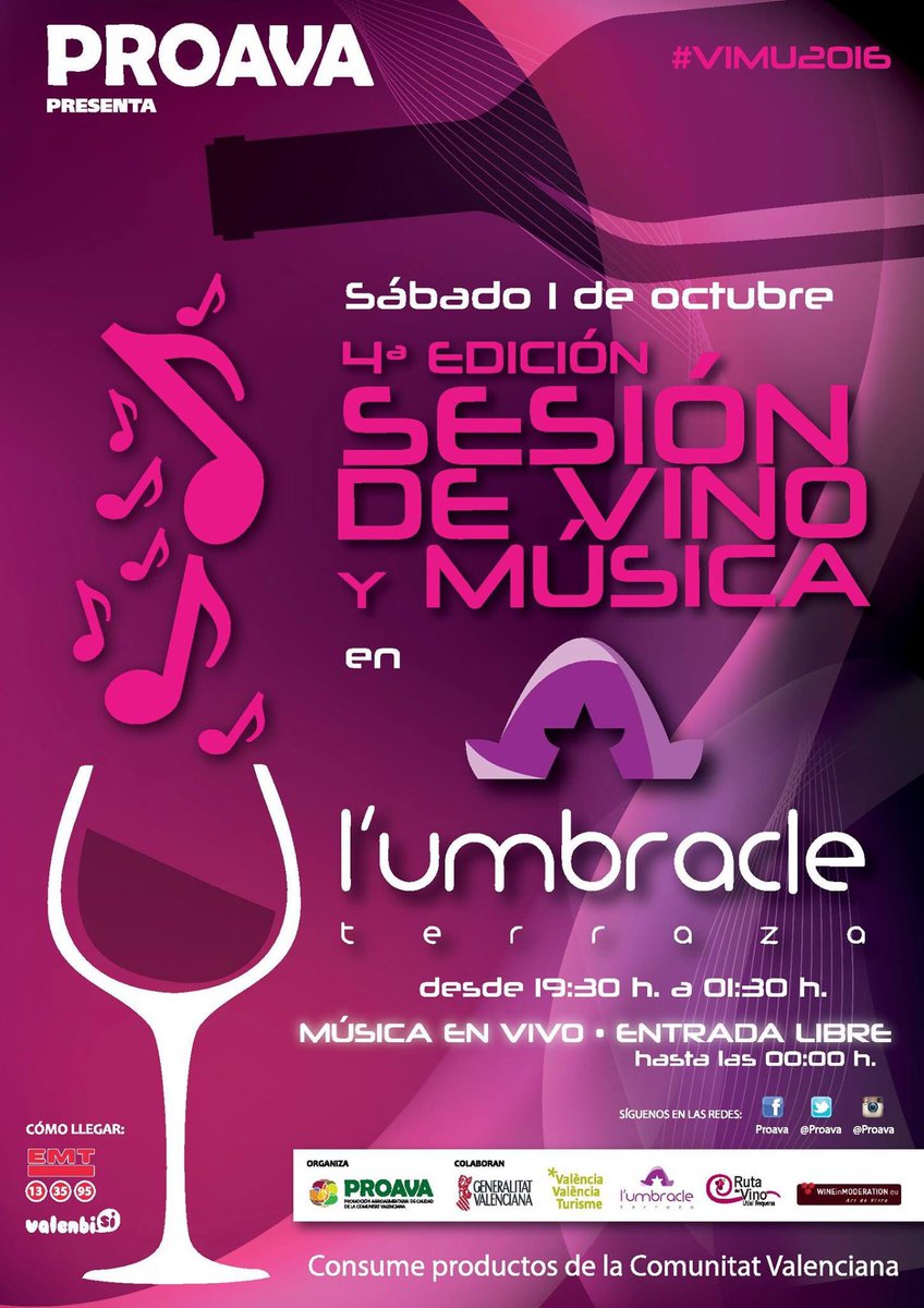Proava's tweet photo. ¿Conoces ya las novedades de la 4ª edición de vino y música? https://t.co/Iehk1tWsn7 #VIMU2016 https://t.co/IlrfZhZ9xE