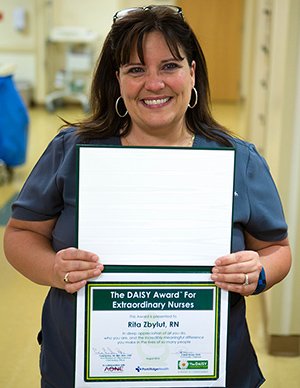 AdventHealth_NC's tweet photo. We are proud to introduce our first @DAISY4Nurses winner! Congratulations to Rita Zbylut, R.N. of our Outpatient Surgery department! #myPRH https://t.co/Vr6GrkpPId