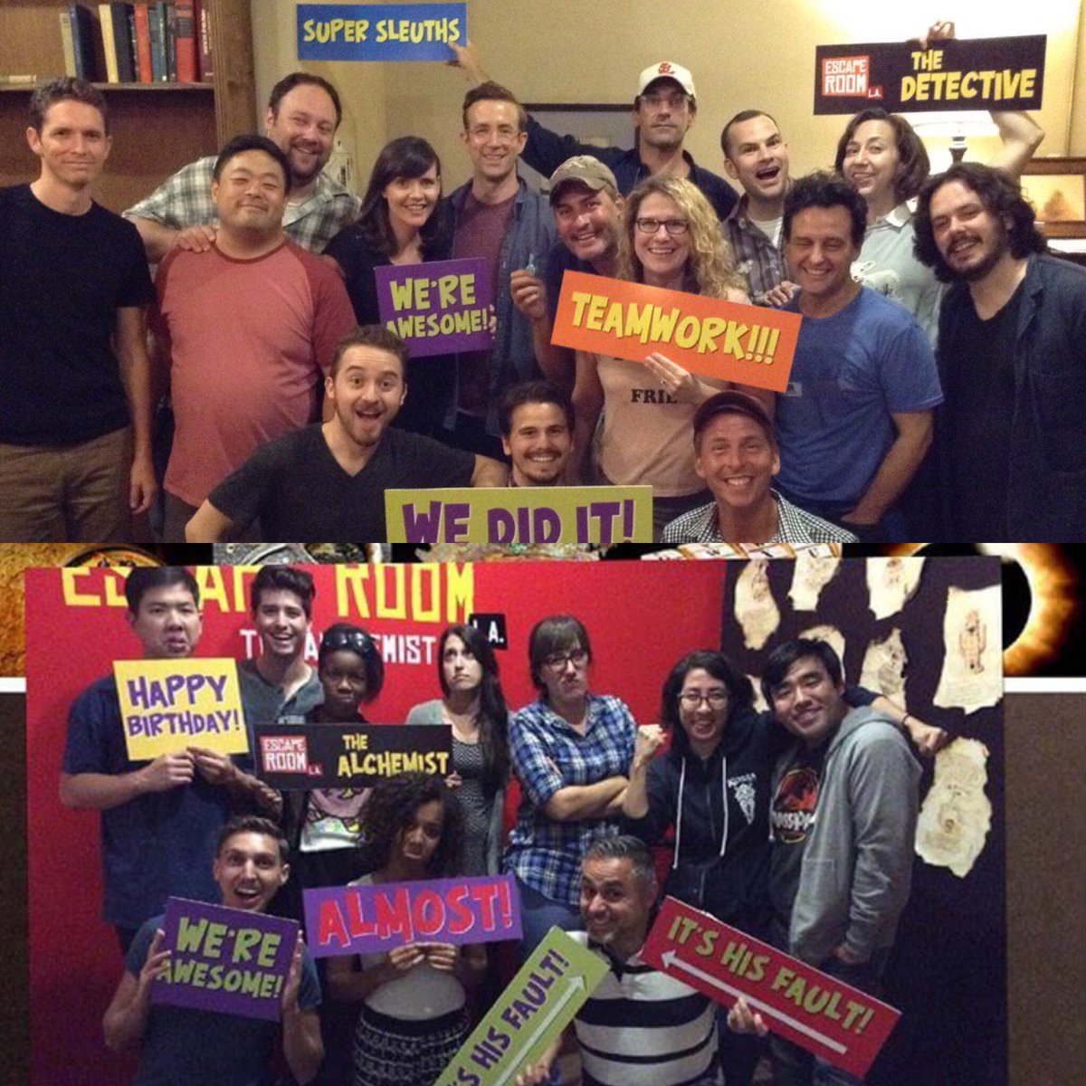 Giancarlo_Volpe's tweet photo. Last night unbeknownst to each other, some Gravity Falls & Star vs the Forces of Evil peeps tried #laescape Room. One group won. One did not https://t.co/CuaTufSQfk