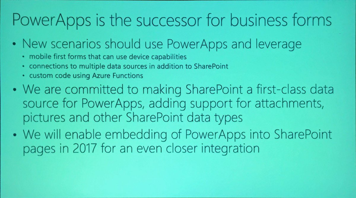 PowerApps is the successor for InfoPath, but doesn't seek feature parity with InfoPath. #MSignite