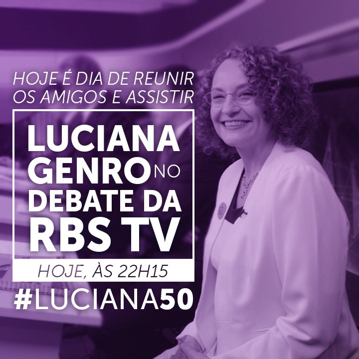 mudancapoa's tweet photo. Hoje é o debate da RBS. Tuita #Luciana50 conosco? Rumo ao 2º turno! https://t.co/6g69GdshM1