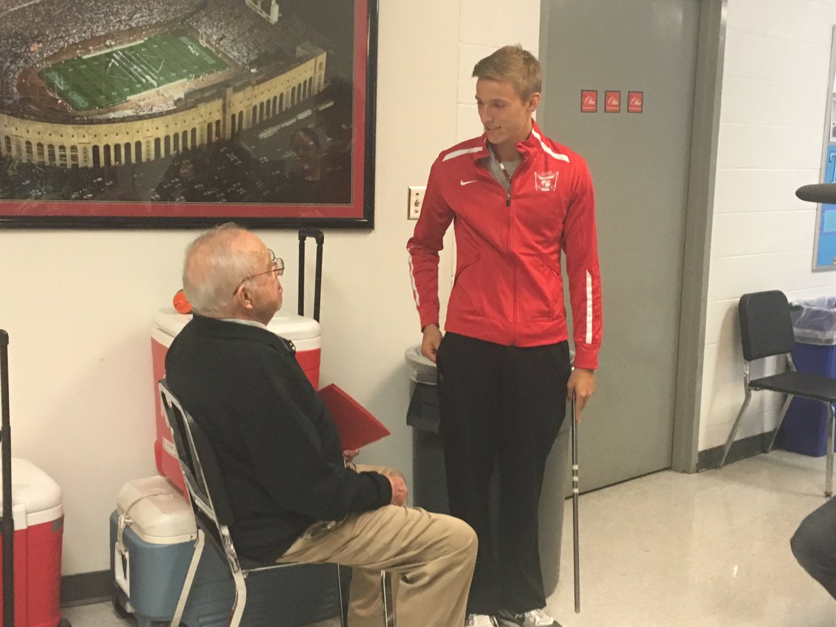 TBDBITL's tweet image. Drum Major John LaVange giving Coach Bruce some important directions on how to get to the &quot;i.&quot; #GoBucks