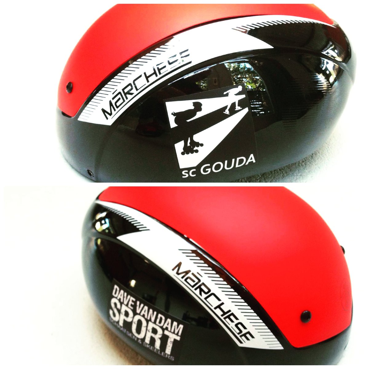 Koppie-koppie: zet een helm op je hoofd, ook als het (nog) niet verplicht is. Verkrijgbaar bij <a href="/davesportvandam/">dave van dam sport</a> in blitse clubkleuren!