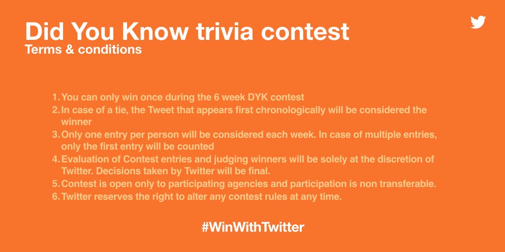 MarketingIN's tweet photo. Before you #GoLive w/ wk6 of DYK trivia contest check out T&Cs here!. Good luck! #WinWithTwitter https://t.co/BhcIPb0ct3
