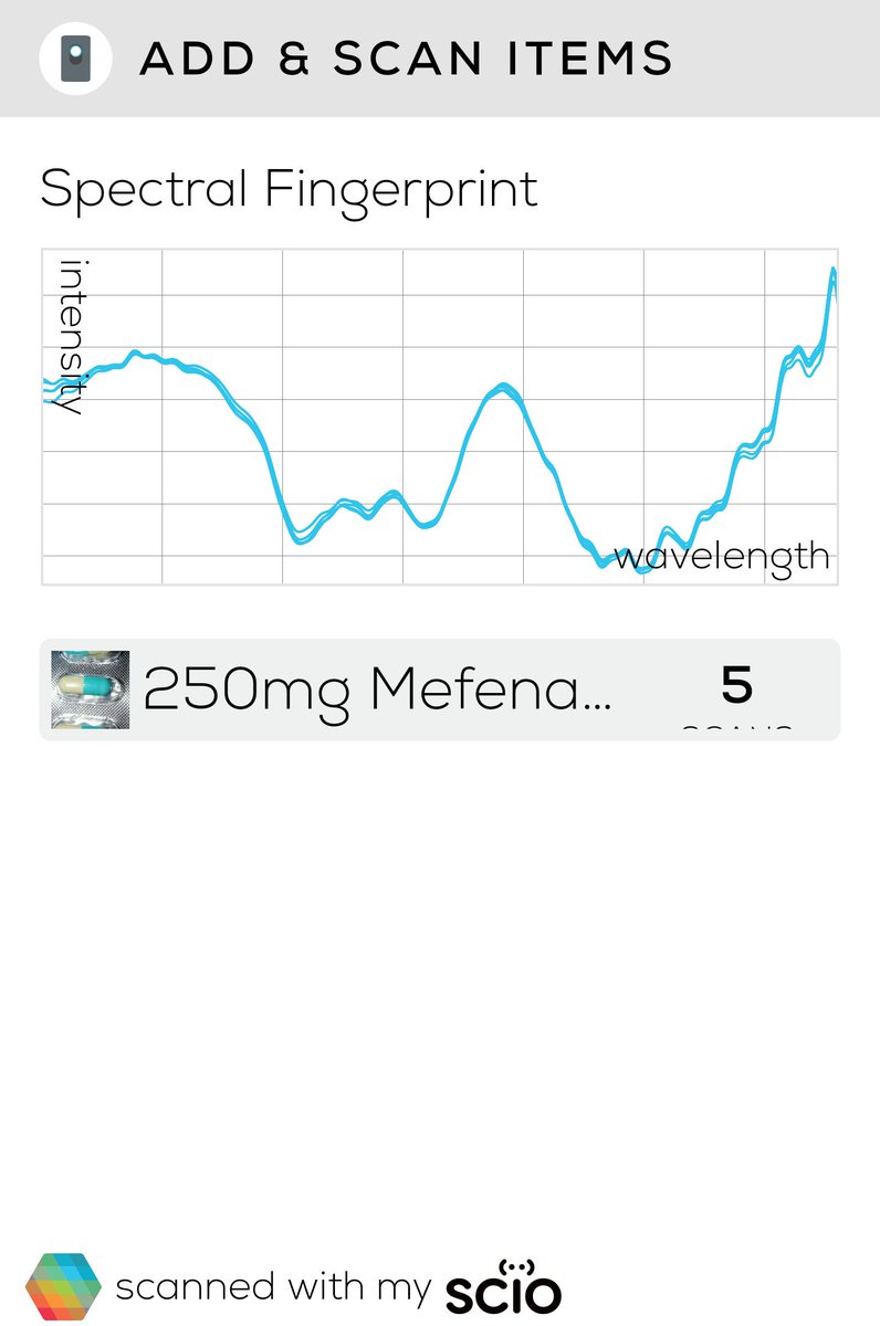 samanthagoh_sl's tweet photo. I'm creating a material-sensing application with #mySCiO - check it out. This is generic #Ponstan #mefenamic acid. Pain relief medication. https://t.co/dCKYhjV6zq