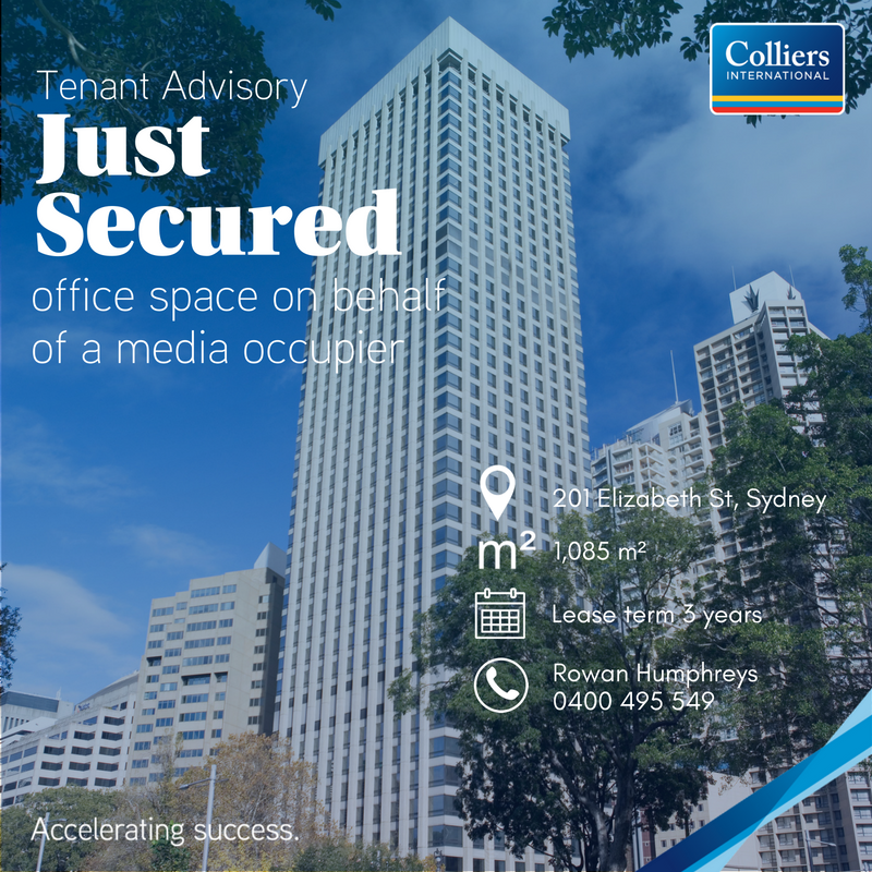 rowanhumphreys's tweet photo. #JUSTSECURED whole floor office in #Sydney CBD #MidTown on behalf of my client in the #media industry. @ColliersIntAust #workplace #CRE https://t.co/yokLWIWkl3