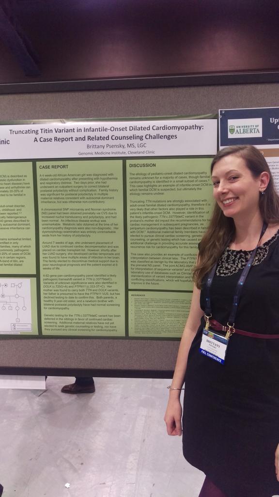 CardioGC's tweet photo. Brittany Psensky and her poster, also about our favorite gene Titin! #NSGC2016 https://t.co/1TjcF2VijS