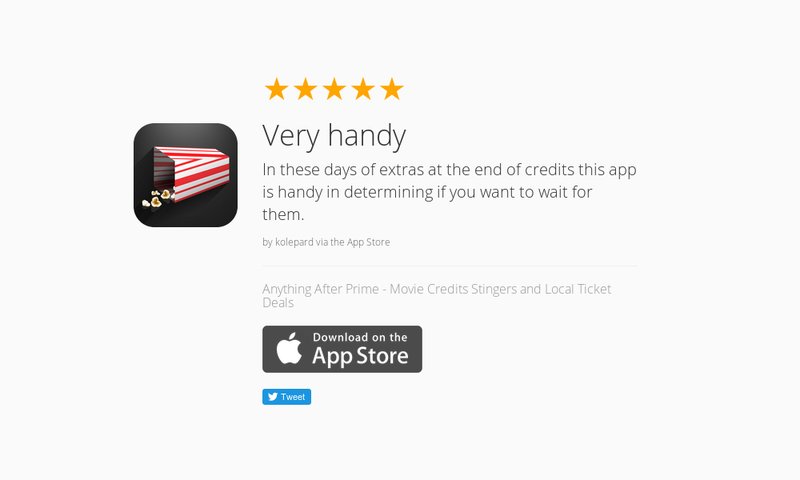 Anything_After's tweet photo. 5 Star Review: "Very handy: In these days of extras at the end of credits this app is hand…" https://t.co/RUXgA9YyW7 https://t.co/uWpEsPJasI