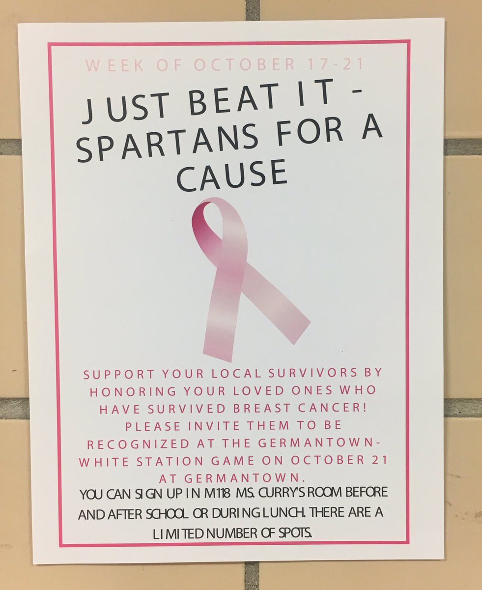 fbla_wshs's tweet photo. WSHS BREAST CANCER AWARENESS WEEK OCT. 17 - 21, 2016 ππππ#justbeatit2k16 #spartansforacause https://t.co/ypXrY9Cp9G
