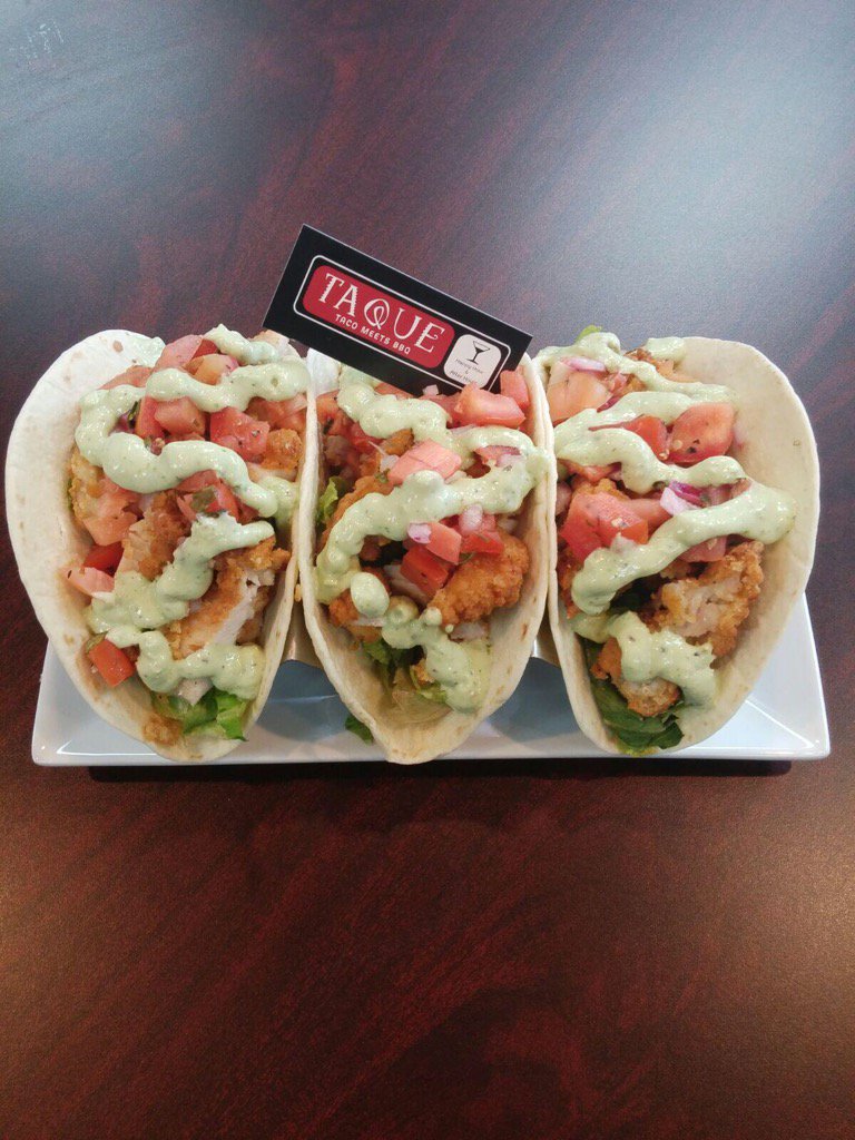 TaQueTacoBar's tweet photo. Come try these delicious #friedchickentacos on special this weekend 3/$8.99! https://t.co/X4KuQckmie