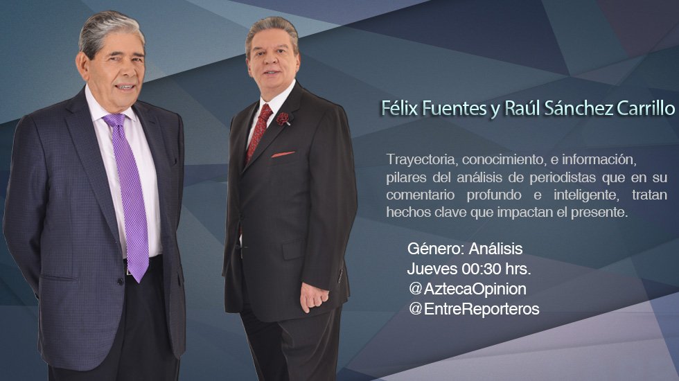 ADNOpinion's tweet photo. Acompáñanos esta noche #EntreReporteros con @scarrillotv y @felixfuentes por @AztecaTrece https://t.co/0OPO8G5o0S https://t.co/v0kWby1X5J