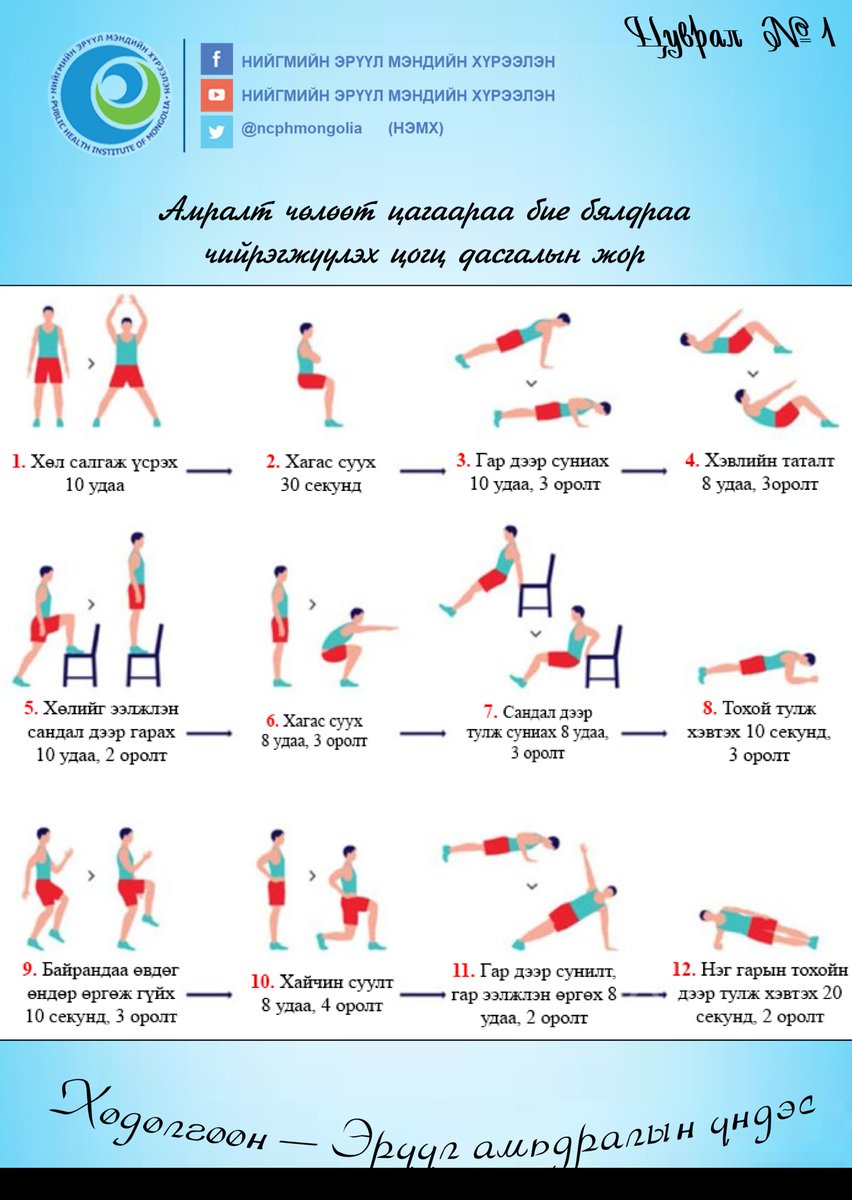 Маргааш эдгээр дасгалыг хийгээд биеэ сайхан чийрэгжүүлээрэй