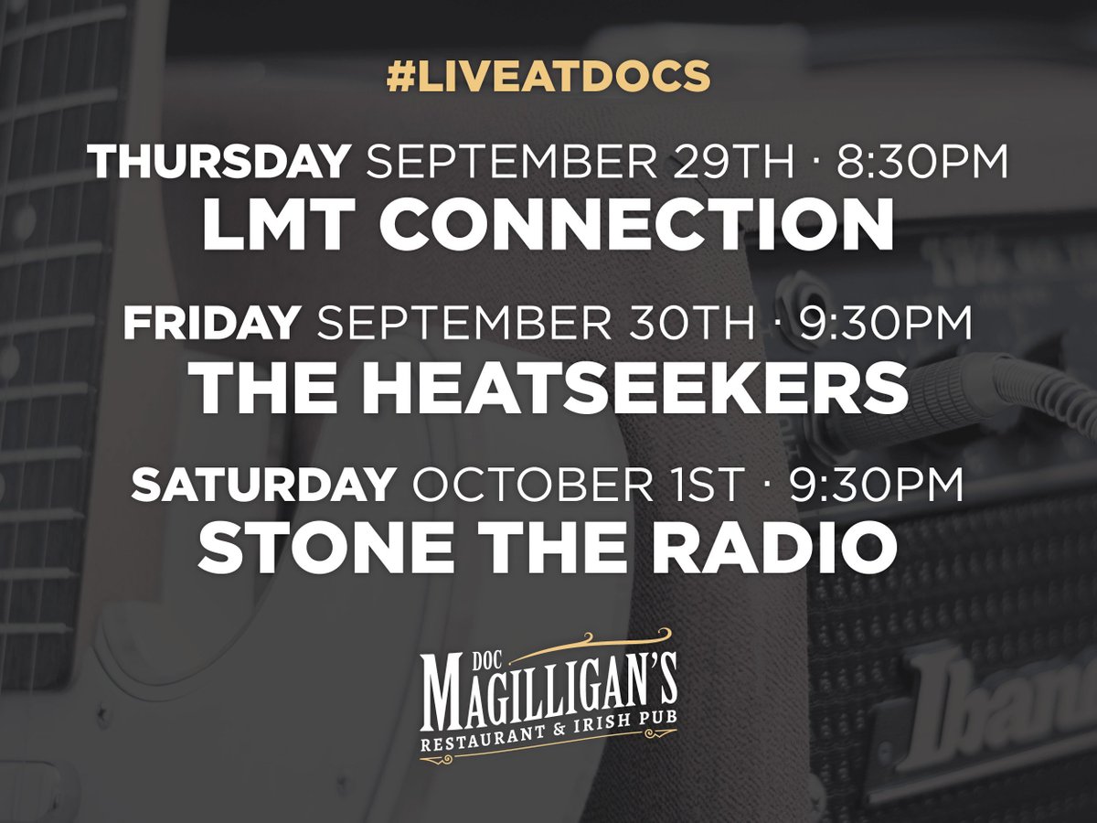 DocMagilligan's tweet photo. If you're missing tonight's live music, join us tomorrow or Saturday for great music from The Heatseekers and @stonetheradio! #LiveatDocs https://t.co/hc1UeAaBTh