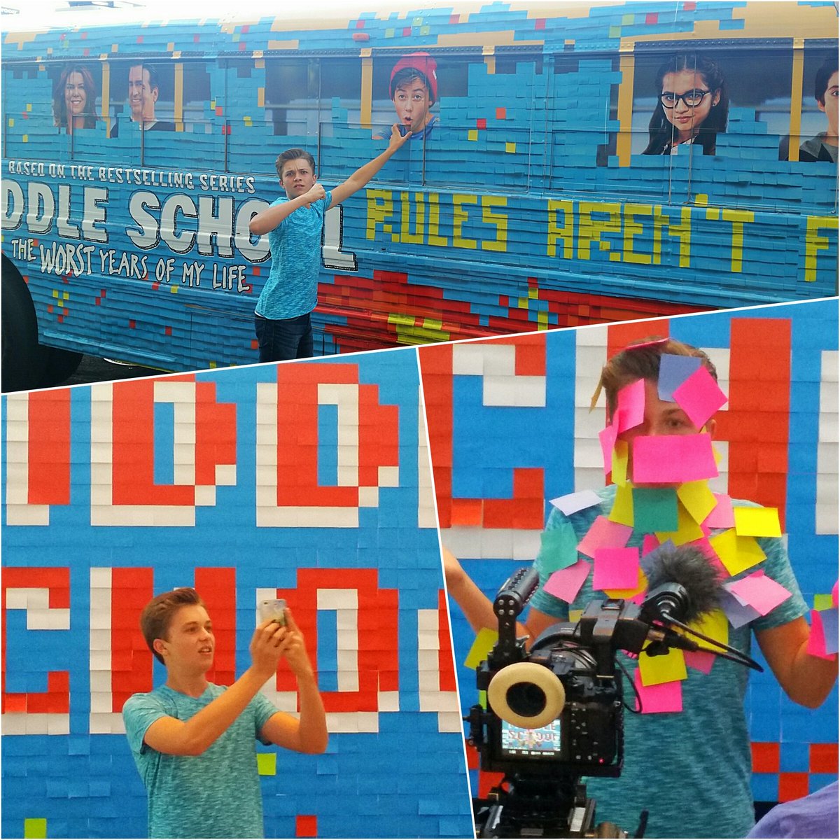 HopkinsJacob5's tweet photo. Had a blast 2 day at #MiddleSchoolMovie Post-it Mural Event!๐ #RegalCinemas Live LA #rulesarentforeveryone๐ In theatres OCTOBER 7! https://t.co/5nQqHWC7Ku
