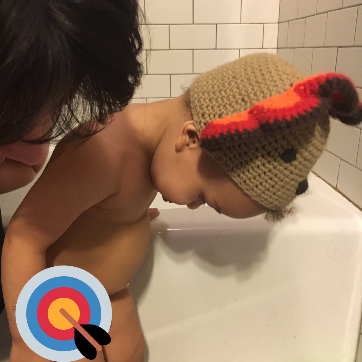 conferhumanity's tweet photo. He often likes to examine his winky while wearing his turkey hat before bath time. #RaisingMales https://t.co/OvXnuzZs06