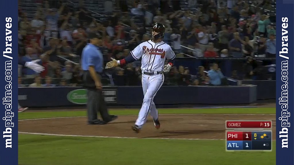 #Braves No. 1 prospect Dansby Swanson walks to open B8 and scores go-ahead run on Matt Kemp's double. Watch: atmlb.com/2d04amK