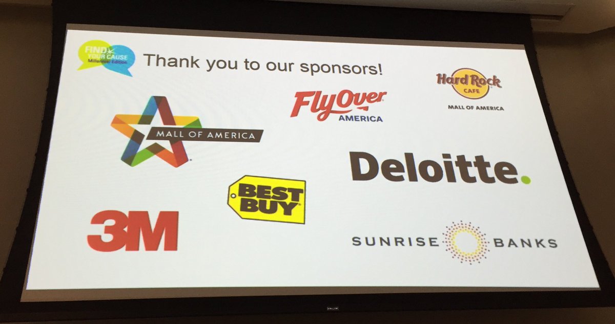 SusanSchuster's tweet photo. #thanks again #FYC2016 sponsors! @mallofamerica @HardRockMOA @Deloitte @3M @BestBuy @SunriseBanks @FlyoverAmerica https://t.co/XQEtTRO415