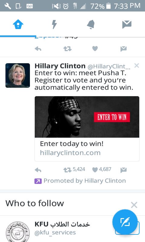 SeasOnTheSlap's tweet photo. So Hillary Goin use pusha T like that? Smh #FuckTrumpThooo https://t.co/Enzaac6F5e