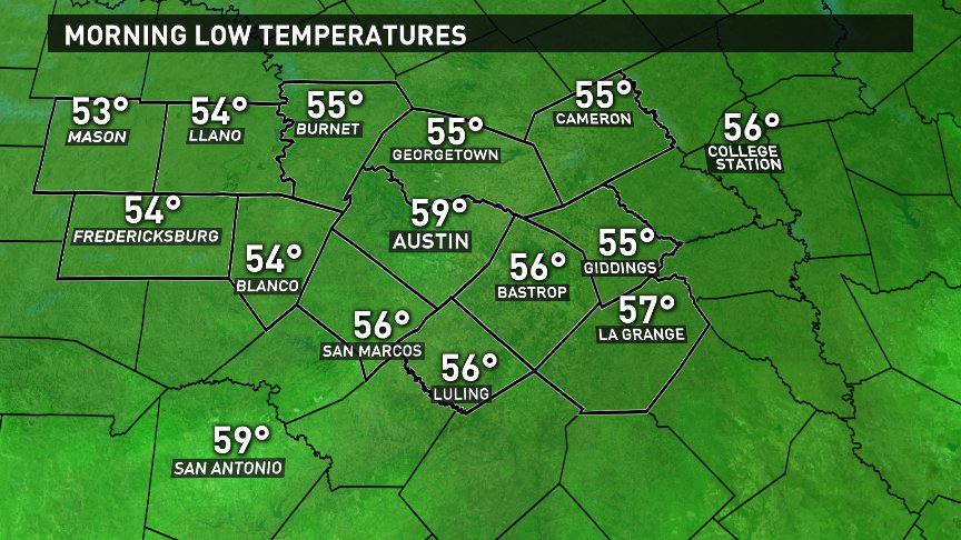 Temperatures in the 50s area-wide by daybreak. Your Friday and weekend forecast is next on KVUE News at 10pm