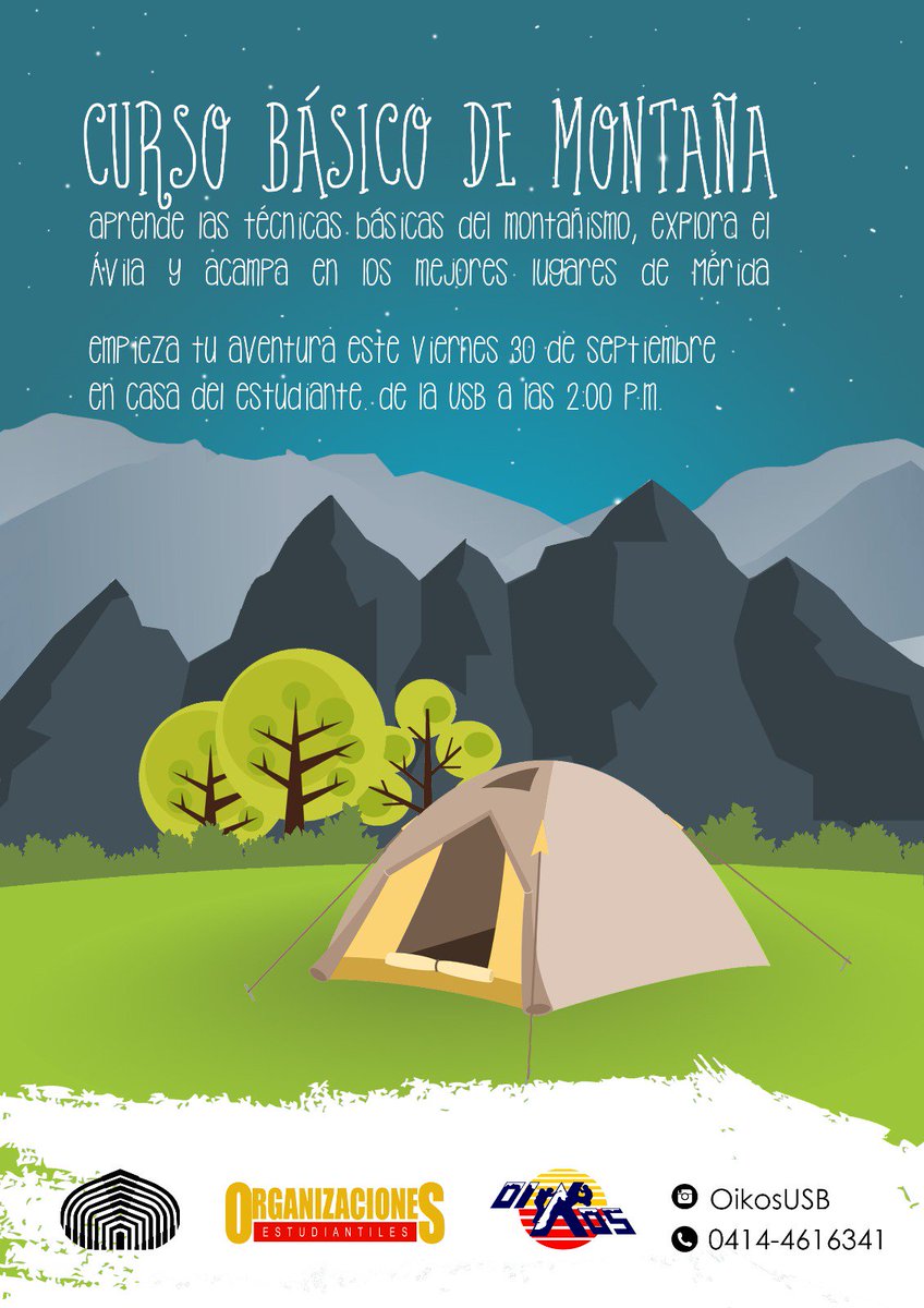 EstebMaister's tweet image. Ya está aquí el curso de Baja y Media Montaña del 
#Oikos #USBve
Los espero mañana en la Casa del Estudiante #USB
-Hora: 2pm-
#Actívate