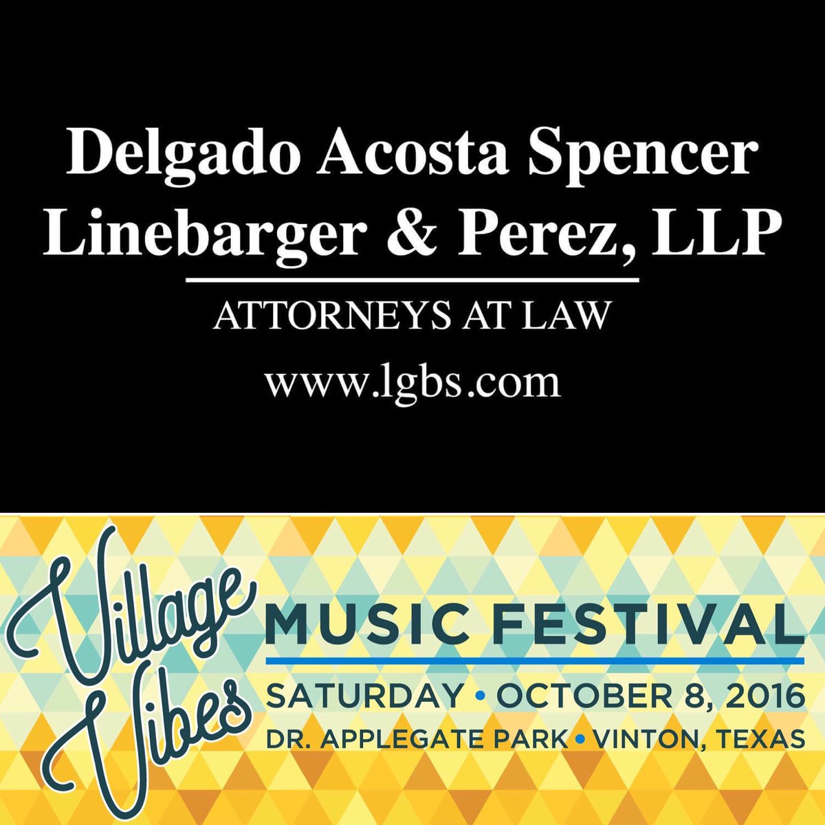 VillageVibesMF's tweet image. Delgado, Acosta, Spencer, Linerbarger and Perez attorneys at law are sponsors for the first #VillageVibesMusicFestival⚡️
Buy tickets online!