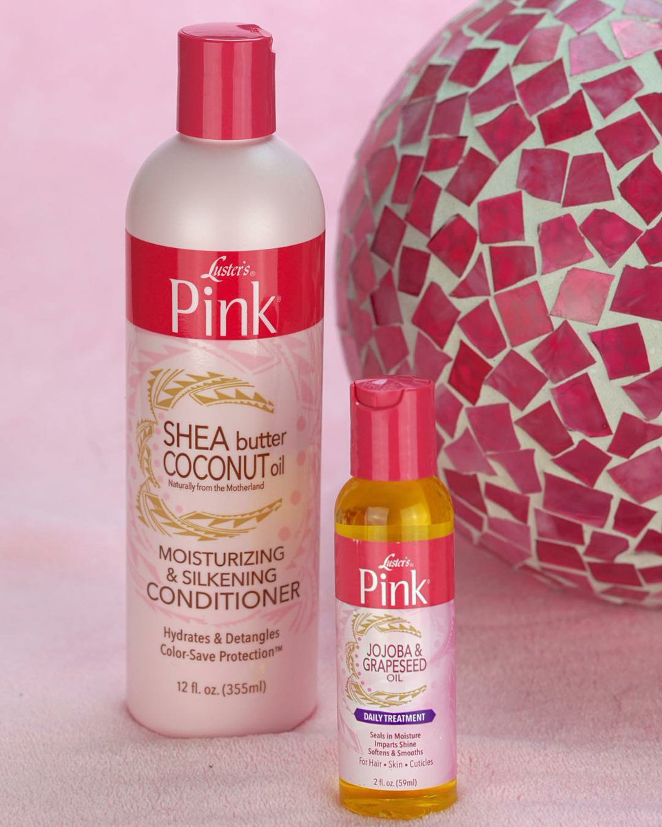LustersPINK's tweet photo. Our Shea Butter Coconut Oil Moisturizing &amp; Silkening Conditioner and Pink Jojoba &amp; Grapeseed Oil are the Dynamic Duo for your #hair! https://t.co/Ztot6VX0JF