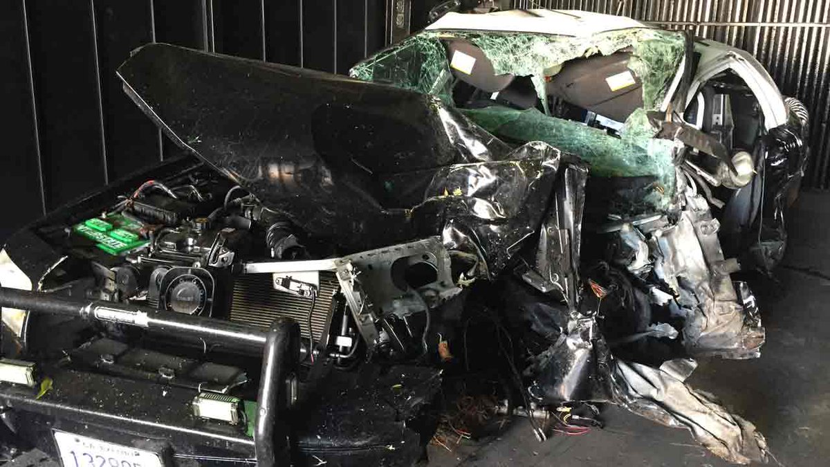 Suspect killed after stealing police cruiser, crashing it into tree in DTLA