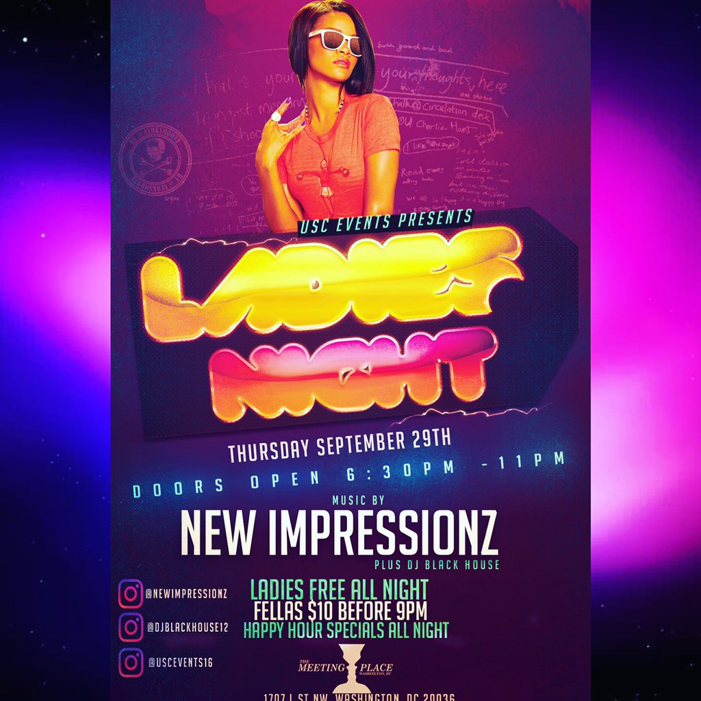 USC_Events's tweet photo. The only Bounce Beat Go-Go on Thursdays #HappyHourStyle with @NEWIMPRESSIONZ Ladies ๐๐๐๐ All Night https://t.co/BphZQRFJNk