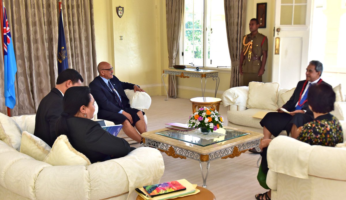 FijiGovernment's tweet photo. #BulaVinaka & #TalofaLava to Samoa's new envoy to #Fiji who presented his credentials this week at the State House https://t.co/VM2Nqekd6t https://t.co/zPdBSmY9Ff