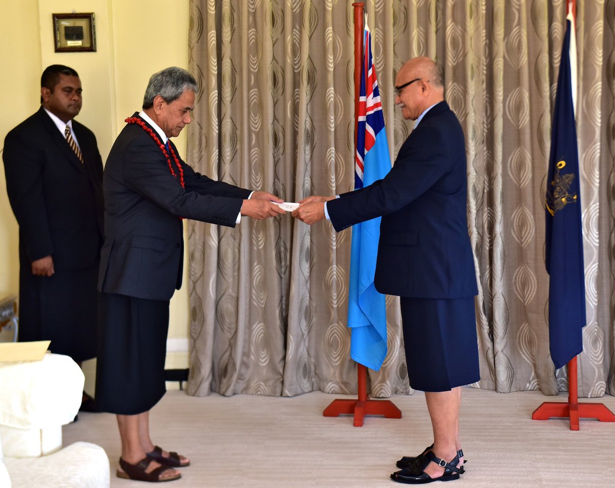 FijiGovernment's tweet photo. #BulaVinaka & #TalofaLava to Samoa's new envoy to #Fiji who presented his credentials this week at the State House https://t.co/VM2Nqekd6t https://t.co/zPdBSmY9Ff