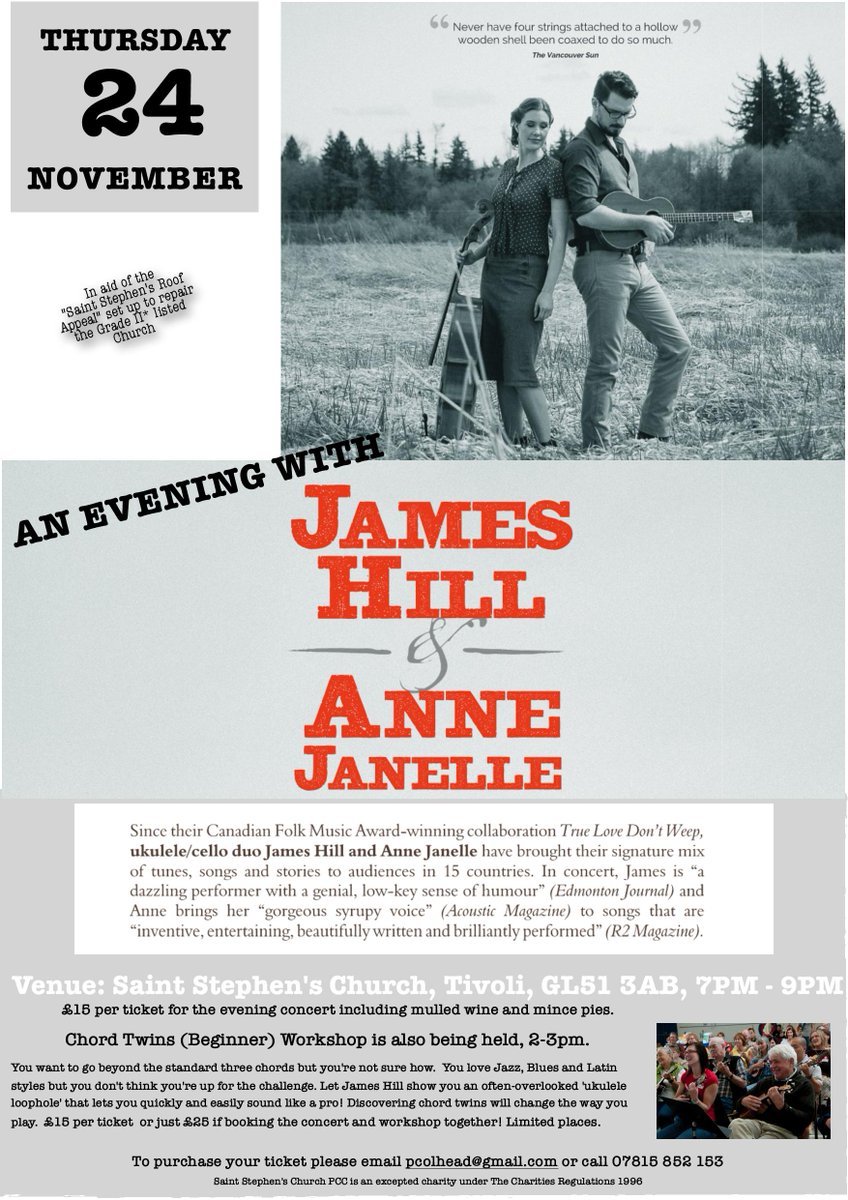 StStephensChelt's tweet photo. We're excited to be welcoming the talented James Hill &amp; Anne Janelle @jamesandanne in @StStephensChelt on 24 Nov for a dazzling performance! https://t.co/7YJo8FnU5K