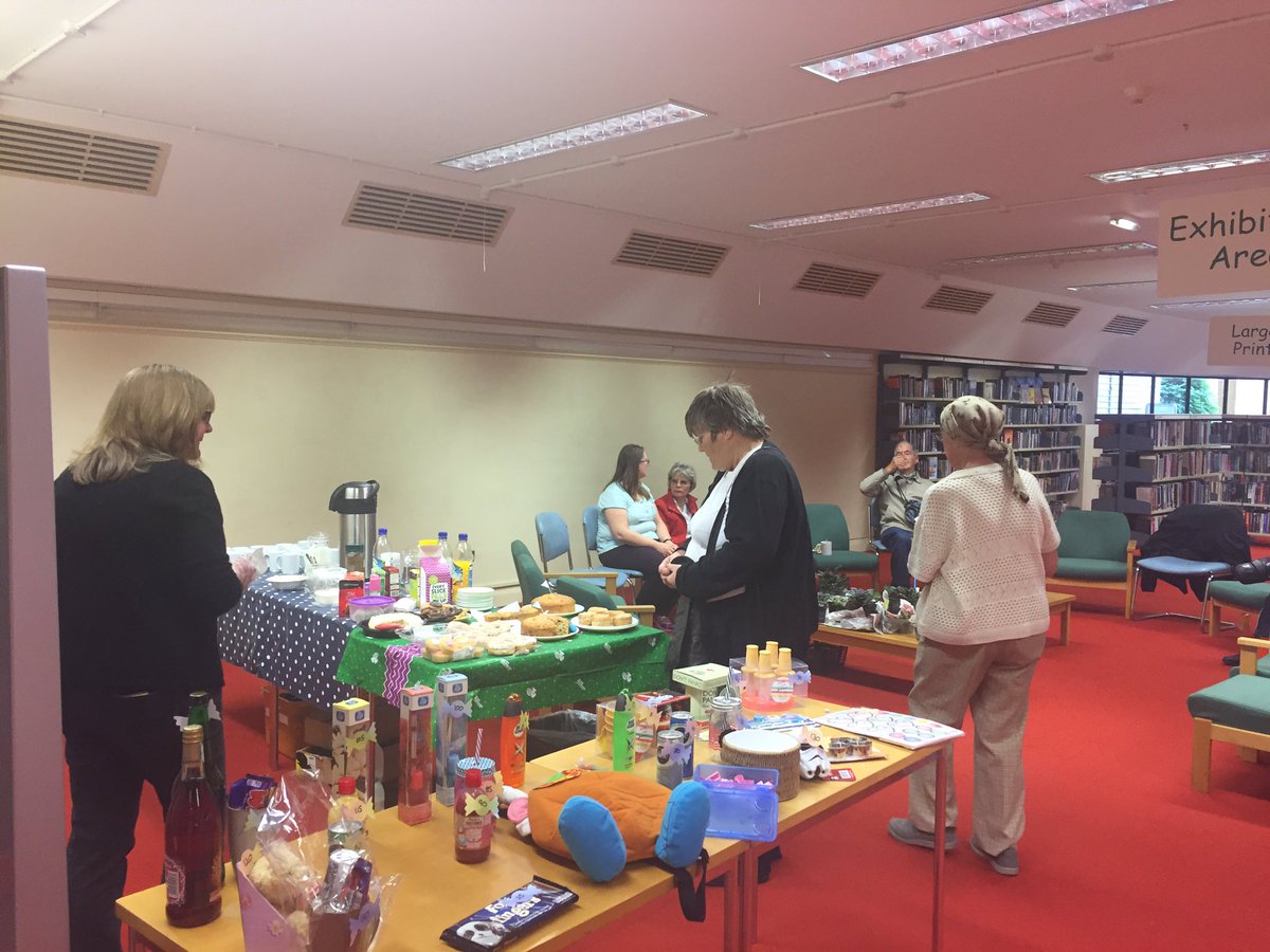 Mcmillan coffee morning at the West Swindon  Library 10-12 this morning. Tombola, guess the dots, lots of cakes!