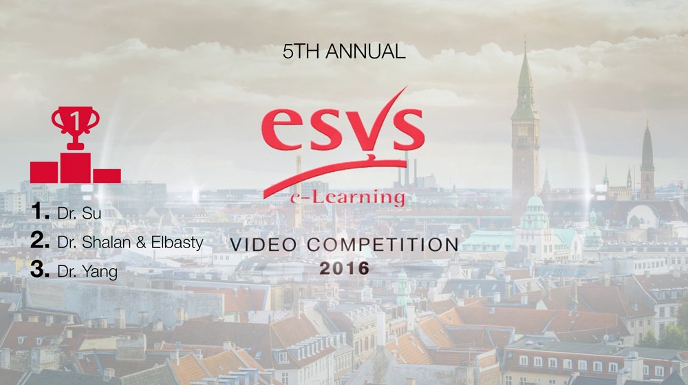 #ESVS2016 Video Competition winners are Dr. Su (First prize), Dr. Shalan &amp; Elbasty (Second prize) &amp; Dr. Yang (Third prize). Congratulations!