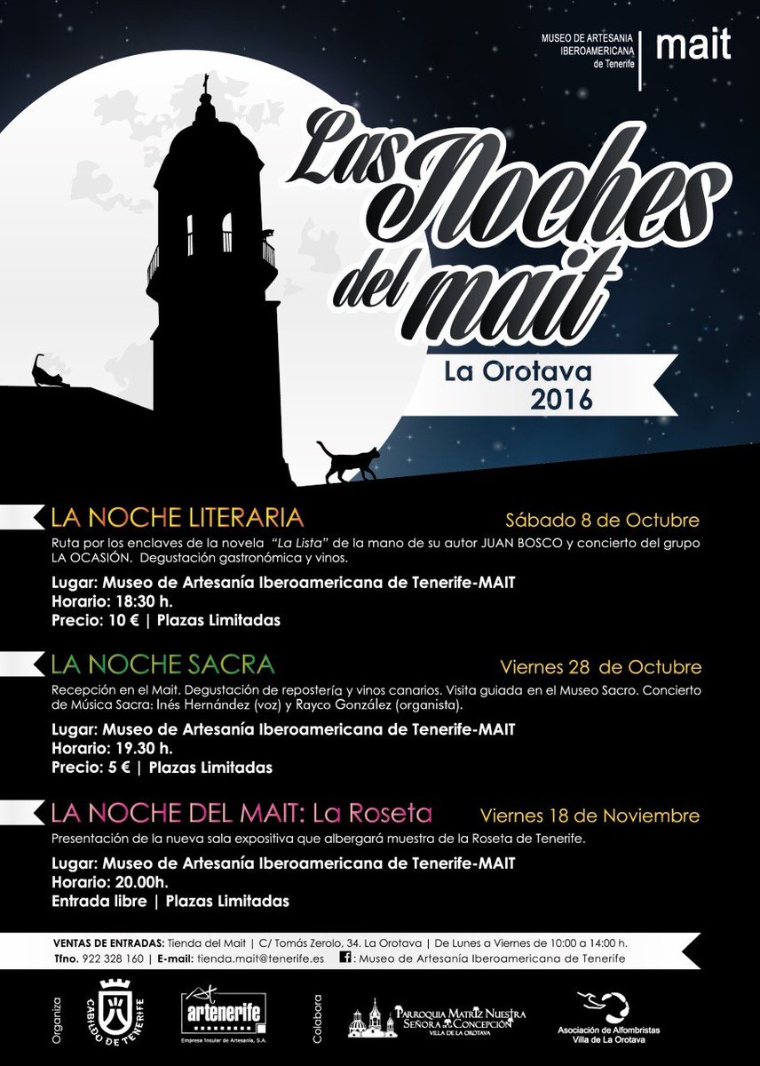 ¡¡¡Vuelven Las Noches del <a href="/MAITenerife/">Museo de Artesanía</a>!!! #LaOrotava con <a href="/alfombristas/">Alfombristas</a> y <a href="/sra_concepcion/">Parroquia Concepcion</a>. Actividad de ocio cultural, música, degustación...
