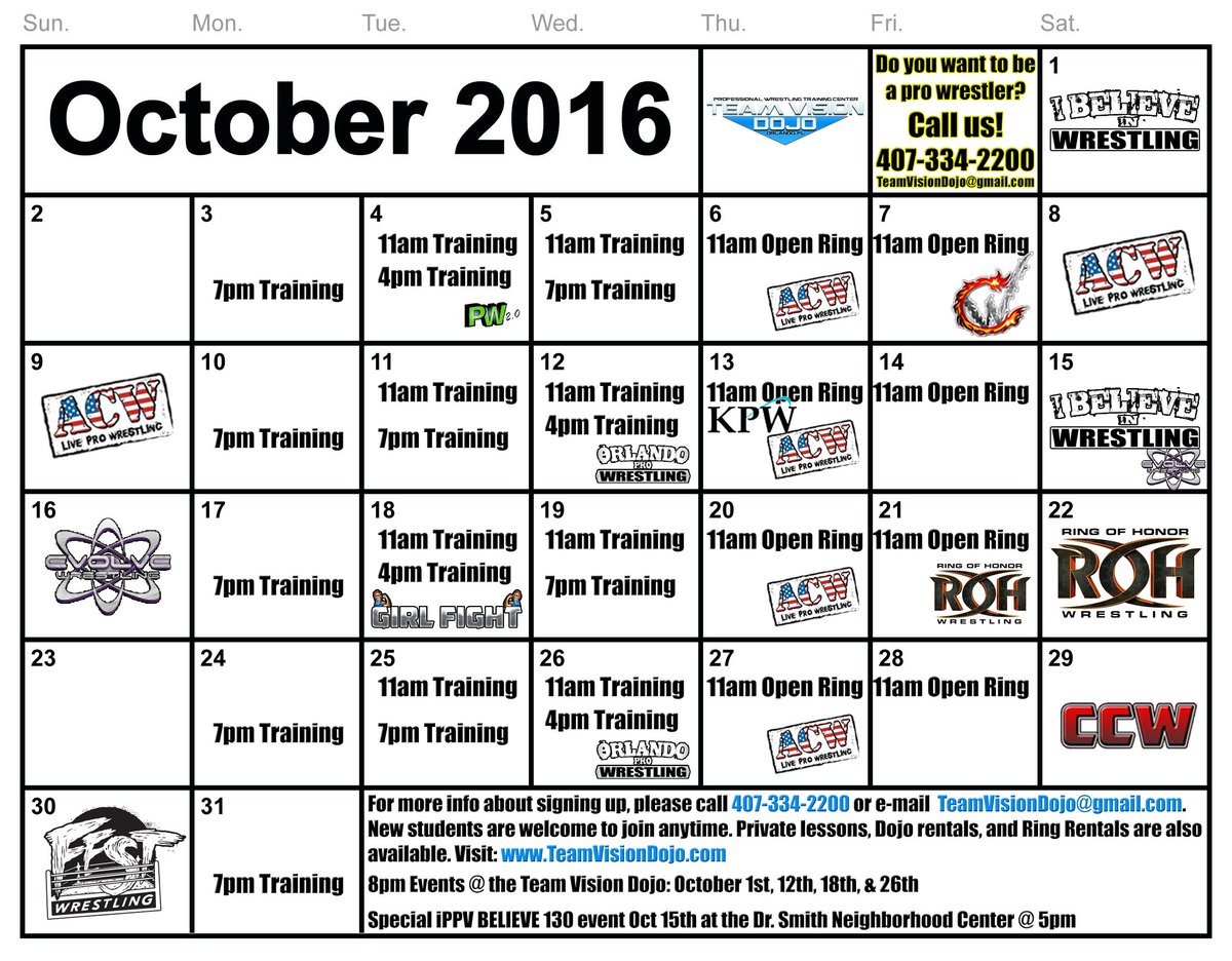 TeamVisionDojo's tweet photo. Open Ring at 11am
*** October 2016 Schedule ***
New Students Welcome
https://t.co/z0ioLP20py https://t.co/lJ1ivK9lrr