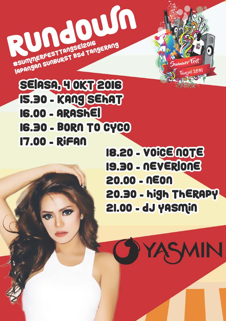 #Day4 ; Selasa 4 Okt 2016 <a href="/summerfest96/">Summer Fest 2016</a> w/ <a href="/DJ_Yasmin/">Fahria Yasmin Baladraf</a> High Therapy, Neon Band, <a href="/band_neverlone/">NEVERLONE</a> <a href="/VOICENOTE_offic/">VOICE NOTE BAND</a> <a href="/kangsehat/">offic</a> <a href="/BorntocycoHC/">BORN TO CYCO HC</a>