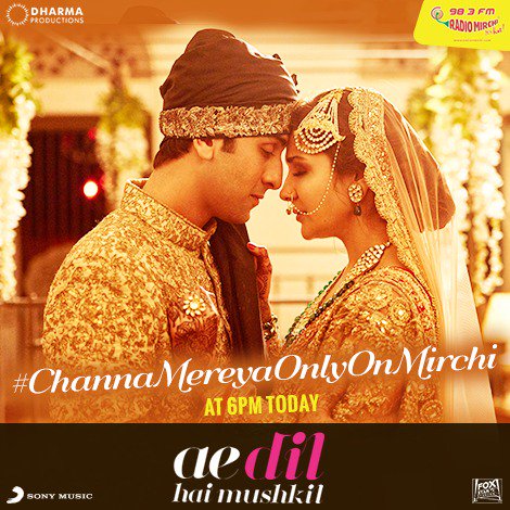 MirchiRaipur's tweet photo. #ChannaMereyaOnlyOnMirchi
Catch the new song from @AeDilHaiMushkil exclusively on @MirchiRaipur. @karanjohar @DharmaMovies @sonymusicindia https://t.co/7QAmx1o8Ed