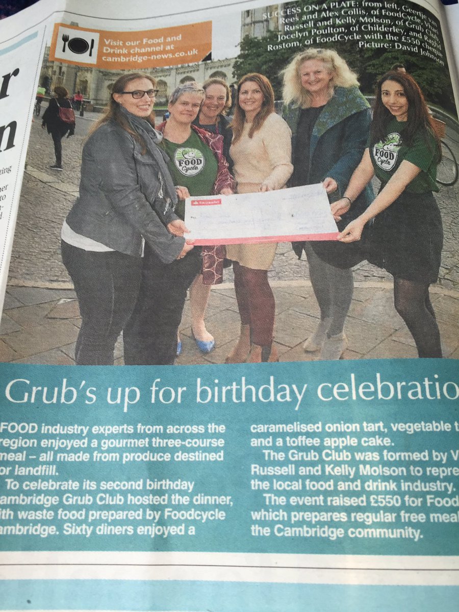 GrubClub_Events's tweet photo. We made the papers! £550 raised for @FoodCycleCamb Great work GrubClubbers! https://t.co/OIvkjqfdhV